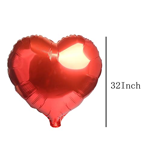 32Inch Red Heart Shape Foil Balloons.Wedding Anniversary Bridal Shower Marriage Engagement Party Supplies 2Pcs