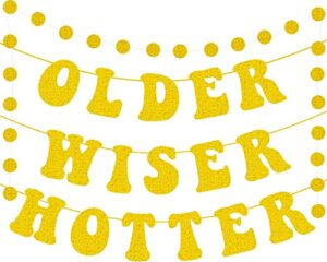 older wiser hotter banner gold glitter funny birthday party decorations 21th 30th 40th 50h 60th 70th 80th birthday party disco hbd party photobooth backdrop