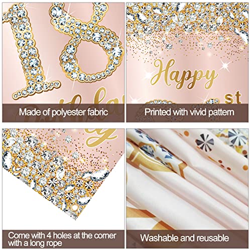 Happy 18th Birthday Door Banner Decorations for Girls, Rose Gold 18 Birthday Party Door Cover Backdrop Sign Supplies, Pink 18 Year Old Birthday Poster Decor for Indoor Outdoor Photo Booth Props