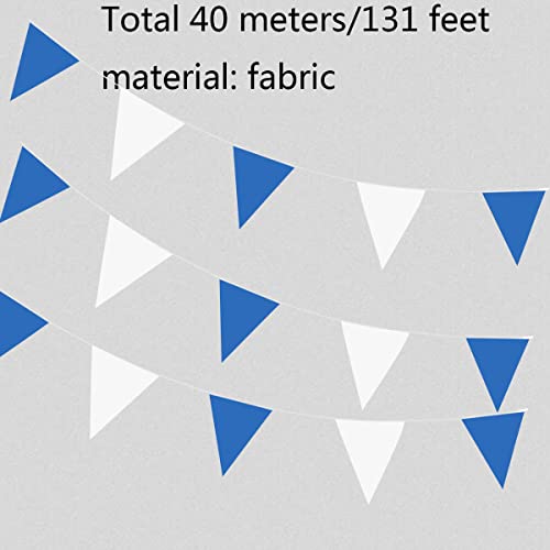 ZSNICE 40 Meters 131 Feet Blue and White Fabric Pennant Banner,Outdoor Garden Flag Buntings,Festive Party Decorations for Boy Birthday Decoration Baby Shower Wedding