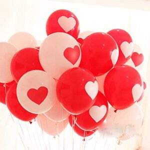 Valentine's Day Balloon 50 Pcs 12 inch Red and White Latex Balloon with Heart for Party Decor,Heart Balloons Latex for Romantic Night,Wedding,Valentines Day Party,White Red Heart Balloon