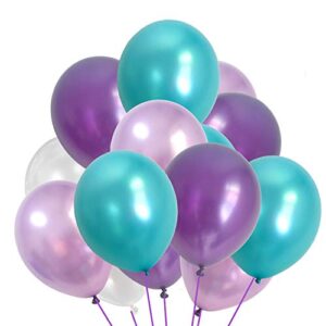 Metallic Purple and Teal Balloons - Lavender White Balloons for Women Birthday Wedding Bridal Shower Anniversary Valentine?s Day Graduation Party Decorations 60packs 12Inch(Purple Teal)