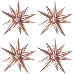 moukiween 12 point star balloons- 50 pcs explosion star foil balloons, 3d starburst cone mylar balloons for party supplies christmas birthday wedding baby shower photo booth champagne gold