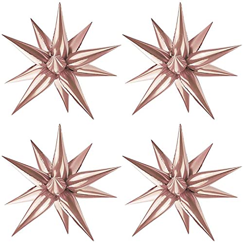 Moukiween 12 Point Star Balloons- 50 Pcs Explosion Star Foil Balloons, 3D Starburst Cone Mylar Balloons for Party Supplies Christmas Birthday Wedding Baby Shower Photo Booth Champagne Gold