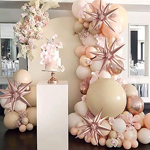 Moukiween 12 Point Star Balloons- 50 Pcs Explosion Star Foil Balloons, 3D Starburst Cone Mylar Balloons for Party Supplies Christmas Birthday Wedding Baby Shower Photo Booth Champagne Gold