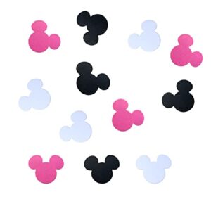 100 pieces 2inch minnie head inspired confetti boy or girl baby shower mouse confetti first birthday supplies decorations table decor (hot pink black white)