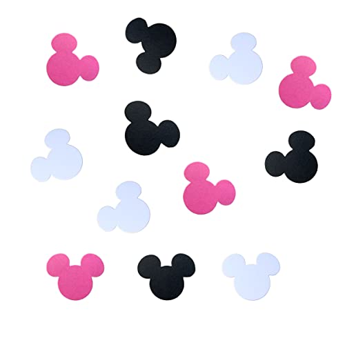 100 Pieces 2inch Minnie head inspired confetti Boy or Girl Baby Shower Mouse Confetti First Birthday Supplies Decorations Table Decor (Hot Pink Black White)