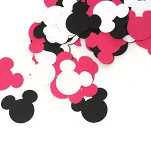 100 Pieces 2inch Minnie head inspired confetti Boy or Girl Baby Shower Mouse Confetti First Birthday Supplies Decorations Table Decor (Hot Pink Black White)