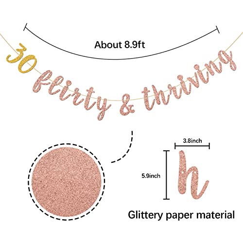 INNORU 30 Flirty & Thriving Banner, Happy 30th Birthday Party Decorations, 30th Anniversary Banner, Cheers to 30 Years Party Decoration Rose Gold Glitter