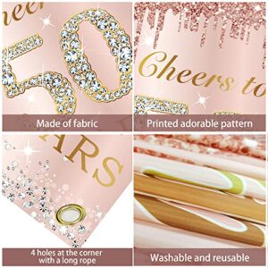 50th Birthday Door Banner Decorations for Women, Rose Gold Pink Cheers to 50 Years Birthday Door Cover Backdrop Party Supplies, 50 Year Old Birthday Poster Sign Photo Booth Props