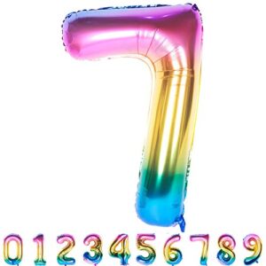 40 Inch Giant Rainbow Numbers 7 Balloons Colorful Party Birthday Decorations Foil Helium Digital Balloon 0 to 9 Gradient