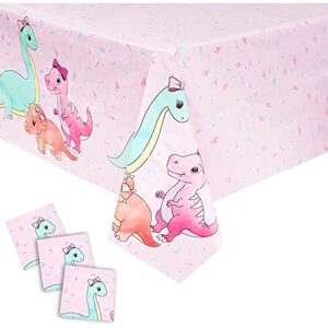 blue panda pink dinosaur party decorations for girl’s birthdays, plastic tablecloth (54 x 108 in, 3 pack)