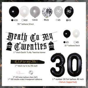 Death to My Twenties 30th Birthday Decorations Black - Rip to My 20s Birthday Sash, Gothic Letter Banner, Balloons, Funeral for My Youth 30th Birthday Decorations Funny