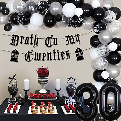 Death to My Twenties 30th Birthday Decorations Black - Rip to My 20s Birthday Sash, Gothic Letter Banner, Balloons, Funeral for My Youth 30th Birthday Decorations Funny