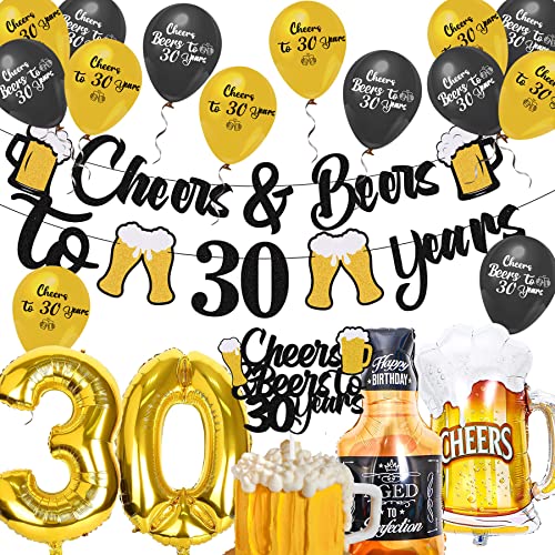 GZDUCK Cheers and Beers to 30 Years Decorations - Cheers to 30 Years Birthday Decorations for Men Women Him Thirty Birthday Decorations for 30th Birthday Wedding Party Supplies