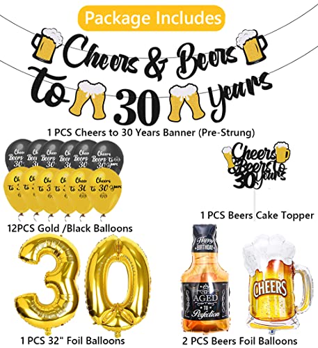 GZDUCK Cheers and Beers to 30 Years Decorations - Cheers to 30 Years Birthday Decorations for Men Women Him Thirty Birthday Decorations for 30th Birthday Wedding Party Supplies