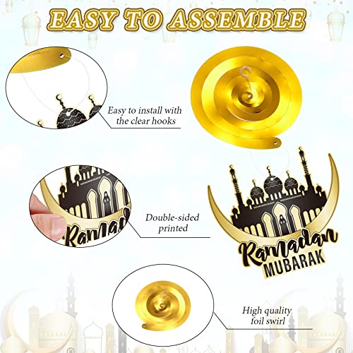 30 Pieces Ramadan Hanging Swirl Decorations, Eid Mubarak Ramadan Ceiling Decorations for Home, Foil Hanging Swirl Streams Eid Kareem Theme Decorations for Muslim Ramadan Party Supplies