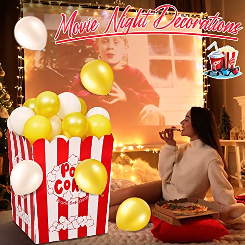 Giant Popcorn Box with Balloons and Balloons Pump Large Cardboard Popcorn Display Stand Popcorn Prop Decorations for Movie Night, Carnivals, Theme Party, Circus, Theater (50 Pcs)