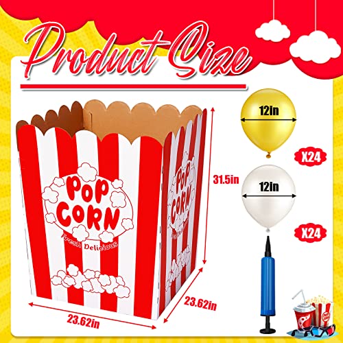 Giant Popcorn Box with Balloons and Balloons Pump Large Cardboard Popcorn Display Stand Popcorn Prop Decorations for Movie Night, Carnivals, Theme Party, Circus, Theater (50 Pcs)