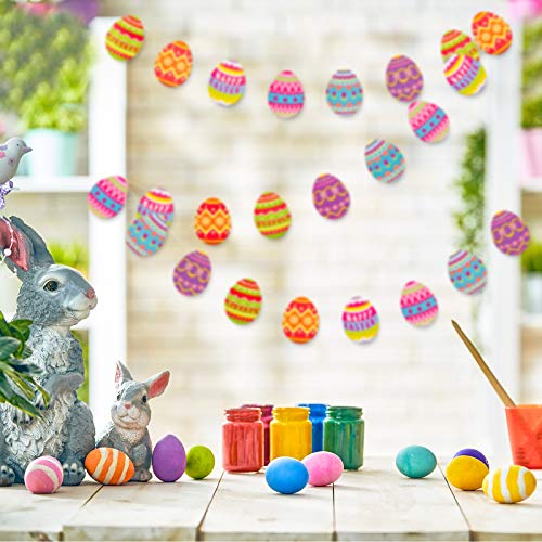 Whaline Easter Egg Garland Kit Easter Banner Decoration Happy Easter Banner Bunting Hanging Easter Egg Paper Cutout for Easter Farmhouse Banner Spring Themed Party Favors Supplies Mantle Fireplace