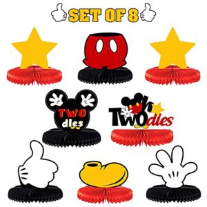 LINGTEER Mickey Oh Twodles Table Honeycomb Centerpieces - Cheers to Kids 2nd Birthday Two Years Old Mouse Themed Bday Party Decorations Sign.