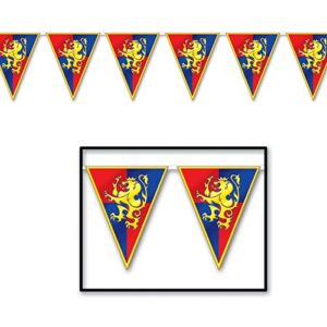 Medieval Party Decorations - Cardboard Herald Trumpets and Crest, Plastic Pennant Banner and Tablecover (Bundle of 5) by Multiple