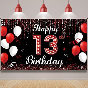 13th birthday backdrop banner, happy 13th birthday decorations for girls, red black 13 years old birthday party photo booth props, thirteen birthday yard sign decor for outdoor indoor, fabric vicycaty