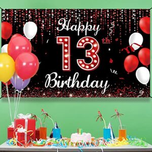13th Birthday Backdrop Banner, Happy 13th Birthday Decorations for Girls, Red Black 13 Years Old Birthday Party Photo Booth Props, Thirteen Birthday Yard Sign Decor for Outdoor Indoor, Fabric Vicycaty