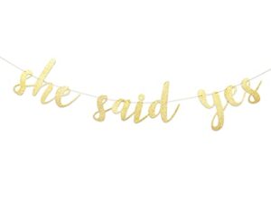 she said yes golden banner – golden glitter wedding decorations, proposal bridal party shower decoration, miss to mrs banner ladies photo booth props, bridal shower decorations, girl banner decoration supplies