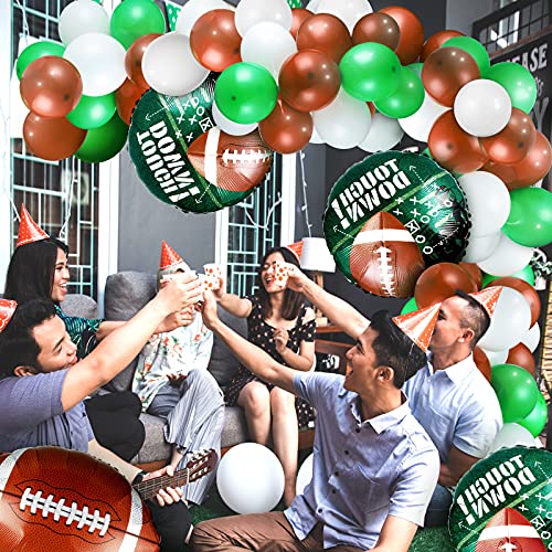 97 Pieces Football Balloons Set 6 Pieces Football Field Foil Balloons 90 Pieces Latex Balloons and Long Balloon Strip for Sport Themed Football Themed Birthday Party Decorations (White, Green, Brown)