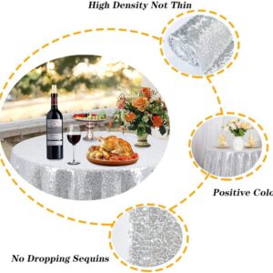 AIXHN Sequin Tablecloth Silver 48" Round Sparkly Elegant Drape Sequin Tablecloth for Wedding Party Cake Dessert Events Christmas Decorations