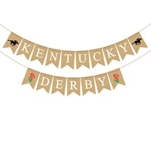 Pudodo Burlap Kentucky Derby Banner Horse Race Rose Party Fireplace Mantle Garland Decoration