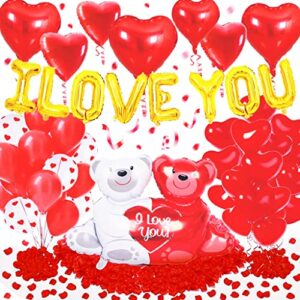 i love you balloons, red heart balloons for valentines day decor, big 40 in teddy bear, 1000 red rose petals wedding flower for anniversary romantic decorations special night, valentines day balloons