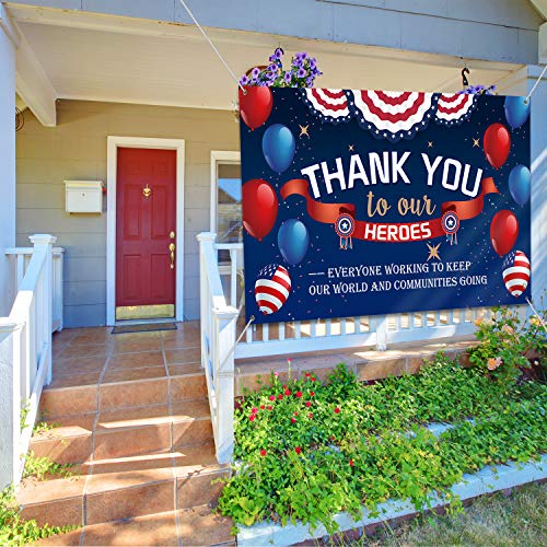 Thank You to Our Heroes Banner Decorations Patriotic Happy Veterans Day Backdrop Background for Greeting Police Military Army Employees Heroes Theme Party Supplies, 71 x 43 Inch