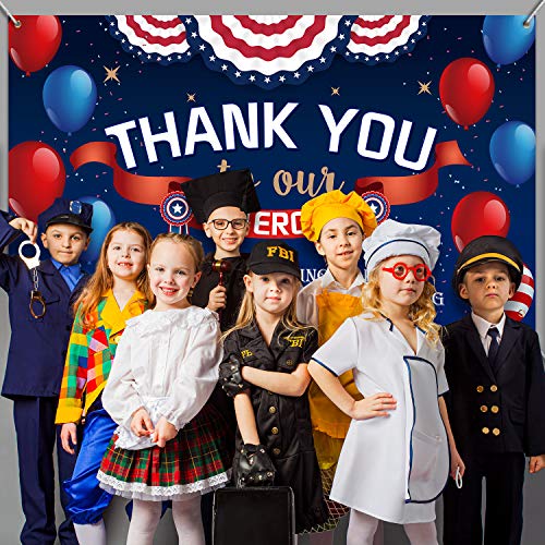 Thank You to Our Heroes Banner Decorations Patriotic Happy Veterans Day Backdrop Background for Greeting Police Military Army Employees Heroes Theme Party Supplies, 71 x 43 Inch