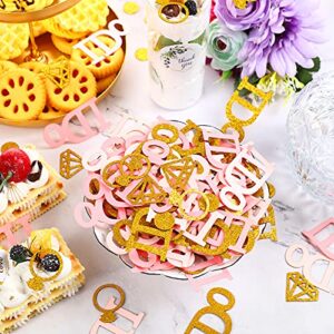 210 Pieces Wedding Table Confetti Glitter Diamond Ring Confetti Pink Bridal Shower Engagement Party Table Scatter for Baby Girl Women Birthday Party Supplies, 4 Styles
