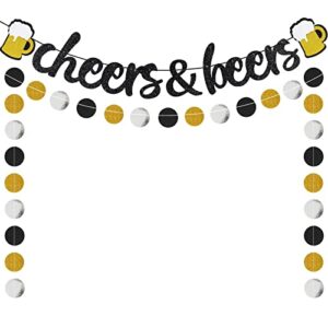 cheers & beers banner black glittery circle dots garland(57 pcs circle dots),birthday wedding anniversarty graduation bachelorette bridal shower engagement retirement baby shower hawaii party supplies