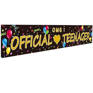ushinemi official teenager banner for outdoor yard, happy 13th birthday banner, cheer to 13 year old birthday party decorations supplies sign backdrop, colorful and gold, 9.8×1.6ft