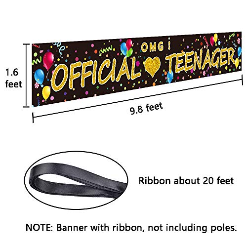 Ushinemi Official Teenager Banner for Outdoor Yard, Happy 13th Birthday Banner, Cheer to 13 Year Old Birthday Party Decorations Supplies Sign Backdrop, Colorful and Gold, 9.8x1.6Ft