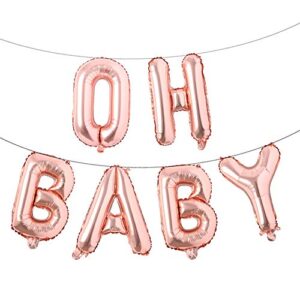 16 inch oh baby foil letters balloons banner hanging party kit for baby shower gender reveal party decoration supplies (oh baby rose gold)