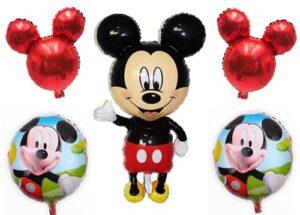 mickey mouse theme party balloons – mickey balloon set baby shower – jumbo mickey body small heads – mickey mouse balloons birthday decorations – combined bundle with ribbon by jolly jon