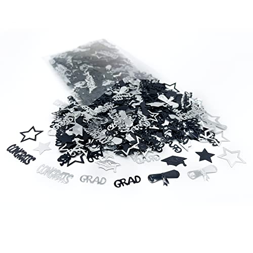 Congrats Grad Graduation Confetti 2023 - Pack of 1300 | Black and Silver Confetti for Graduation Party Decorations 2023 | Graduation Table Confetti Silver, Black | Graduation Centerpieces for Tables