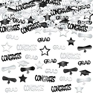 Congrats Grad Graduation Confetti 2023 - Pack of 1300 | Black and Silver Confetti for Graduation Party Decorations 2023 | Graduation Table Confetti Silver, Black | Graduation Centerpieces for Tables