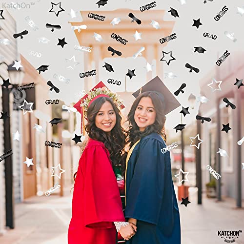 Congrats Grad Graduation Confetti 2023 - Pack of 1300 | Black and Silver Confetti for Graduation Party Decorations 2023 | Graduation Table Confetti Silver, Black | Graduation Centerpieces for Tables