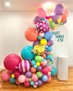 dubedat 122 pcs sweet candy balloon garland arch kit, 18 inch candy aluminum film balloon, rainbow balloon garland,7 colors candy latex balloons for macaroon, easter, candy land party decorations