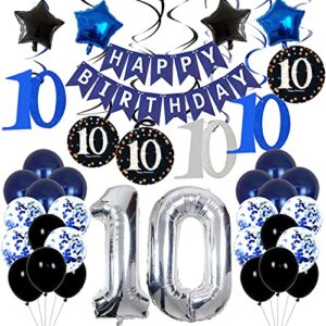 10th birthday decorations for boys girls – navy blue birthday decorations for teenager kids party supplies including happy birthday banner balloons for birthday party decor – 10 years old birthday party supplies kit