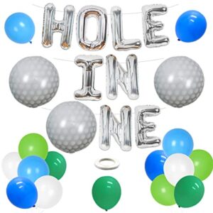 golf 1st birthday decorations, hole in one first birthday party decorations – silver foil letter balloons, golf foil balloons for boys outdoor sports themed party supplies