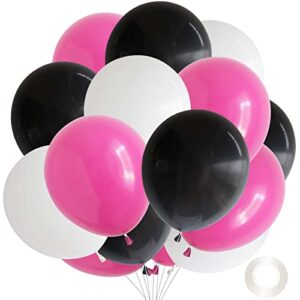 ansomo black and hot pink 12 inch latex balloons white magenta fuchsia cerise birthday party decorations, 40 pack
