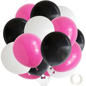 ANSOMO Black and Hot Pink 12 Inch Latex Balloons White Magenta Fuchsia Cerise Birthday Party Decorations, 40 Pack