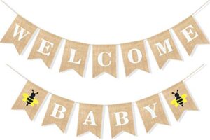 uniwish welcome baby banner bee theme baby shower decorations rustic burlap bunting boy girl gender reveal party supplies